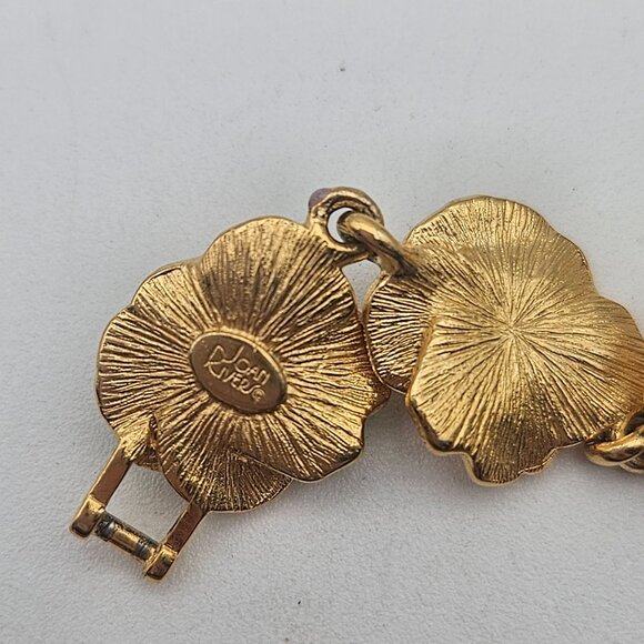 Joan Rivers Pansy Flower Gold Tone Enamel Charm Necklace Link Bracelet Set - Picture 4 of 6